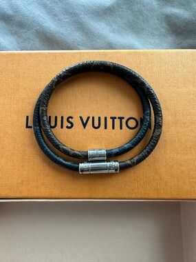 Louis Vuitton Brown and Black Double Wrap Monogram Bracelet with Silver Hardware